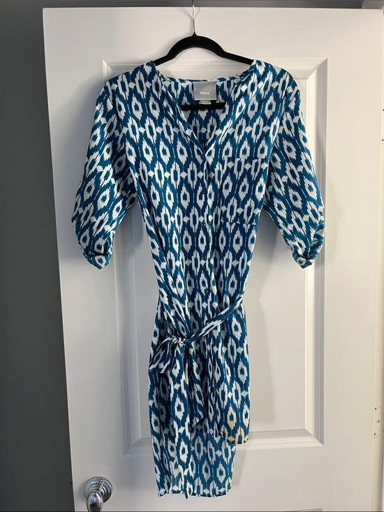 Maeve Dresses & Skirts - Wilson Teal and White Ikat Midi Dress